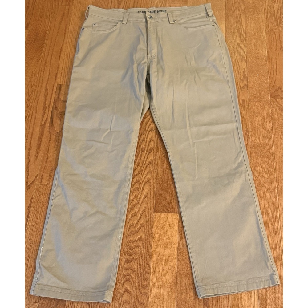 Duluth Trading Flex Fire Hose Pants Mens 38x32 Khaki Stretch Work Utility EUC